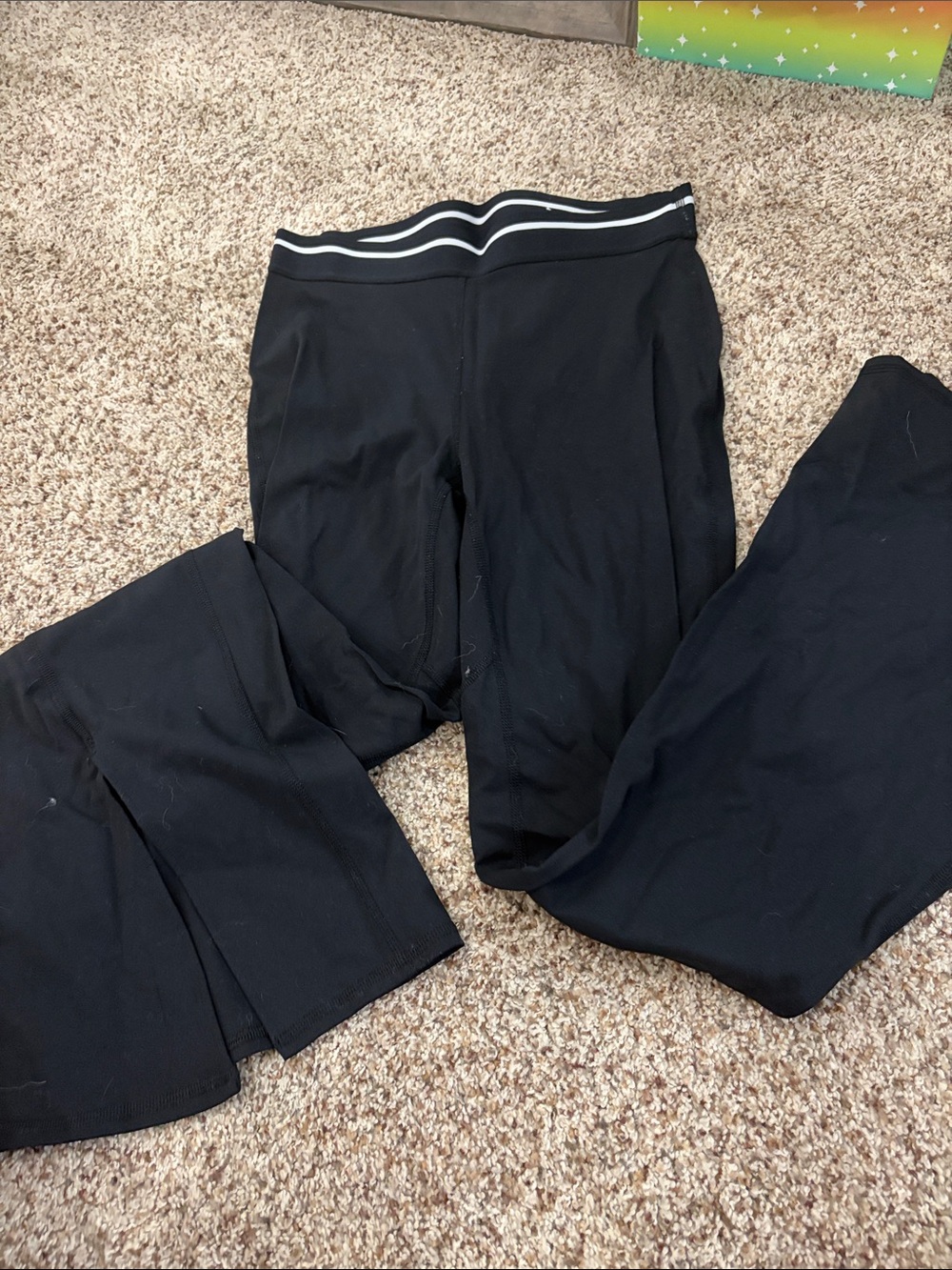 Black Flare Leggings with Contrast Waistband